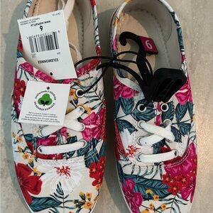 Ladies Size 9 Floral Tropical Canvas Sneakers
